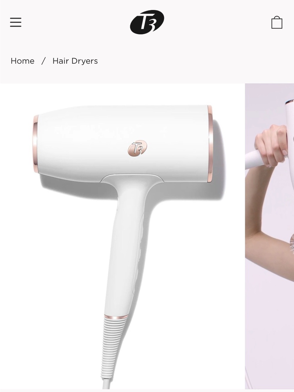 T3 White and Rose Gold Compact Hair Dryer